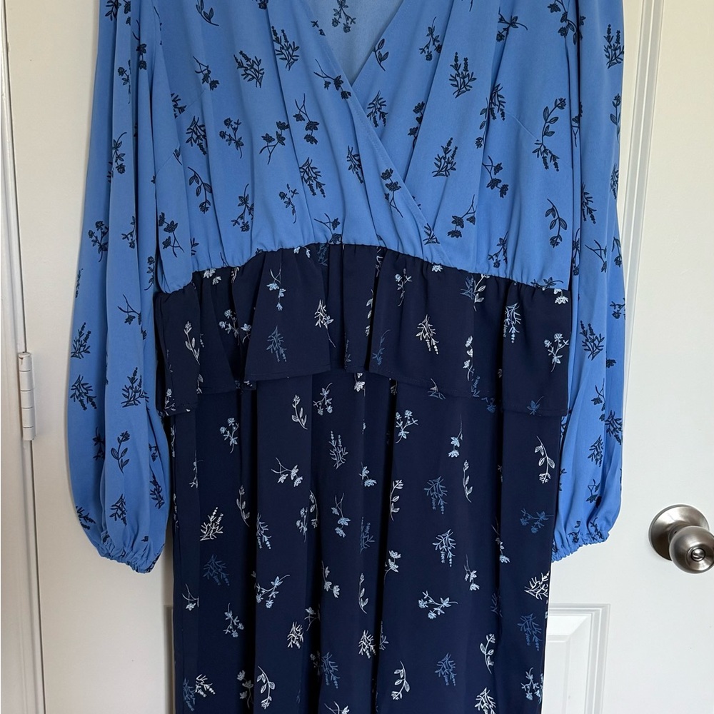 Eloquii Blue Floral Long Sleeve Dress